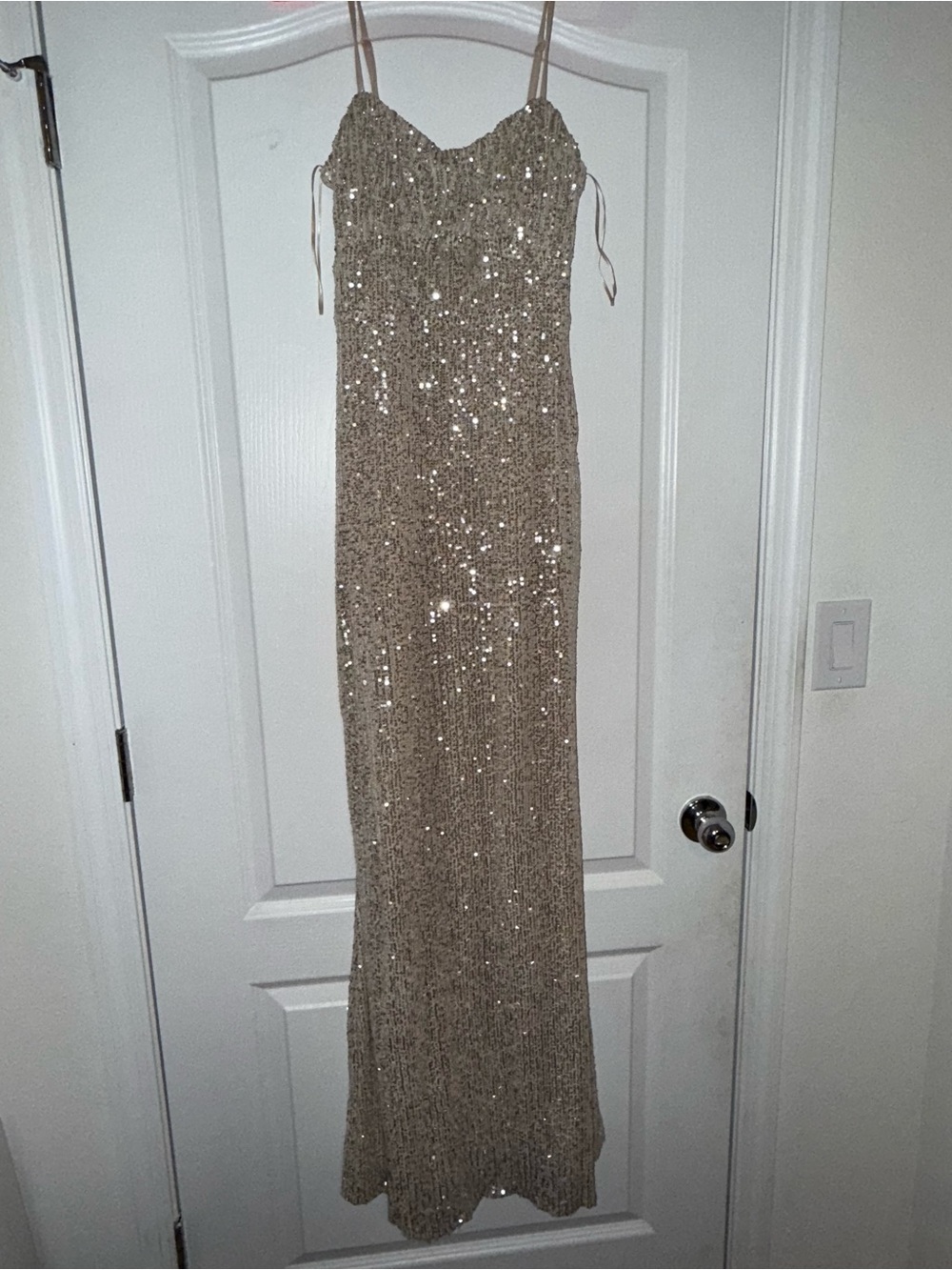 Francesca's Collections silver and white Sequin Maxi Dress